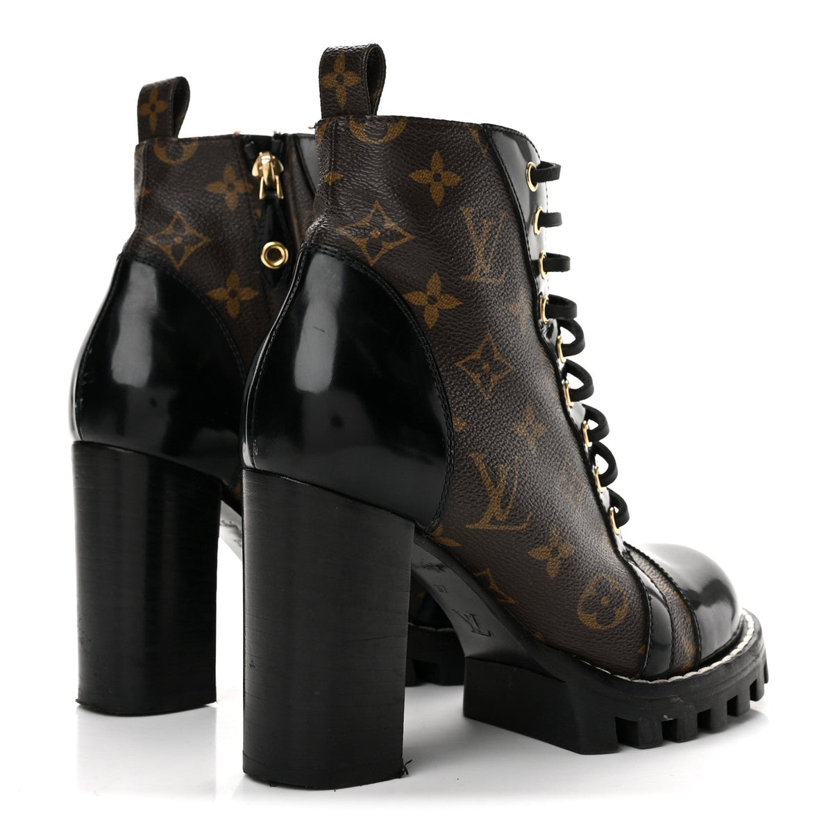 Patent Calfskin Monogram Star Trail Ankle Boots 37 Black