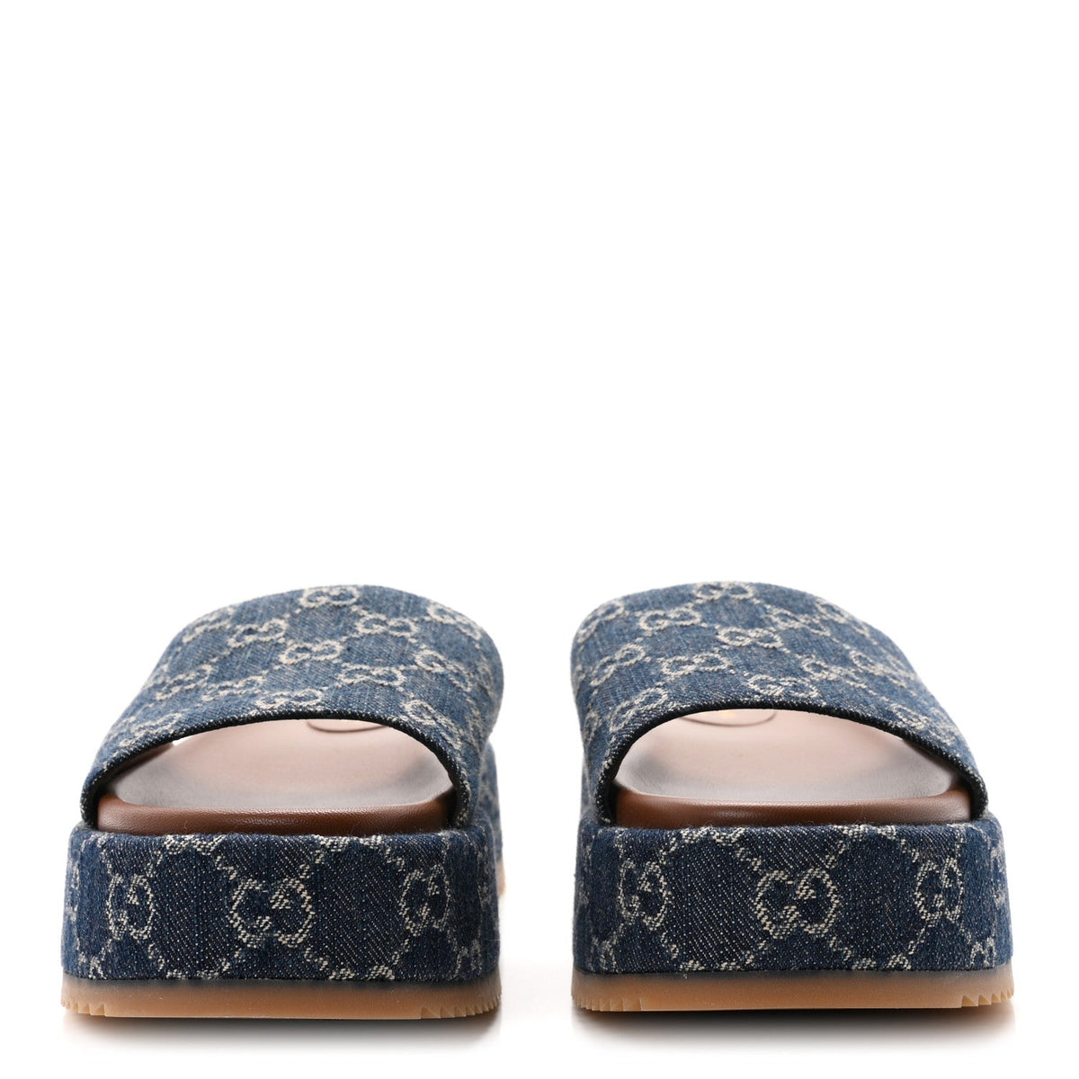 New Denim GG Monogram Angelina Platform 55mm Slide Sandals 40.5 Blue Tea