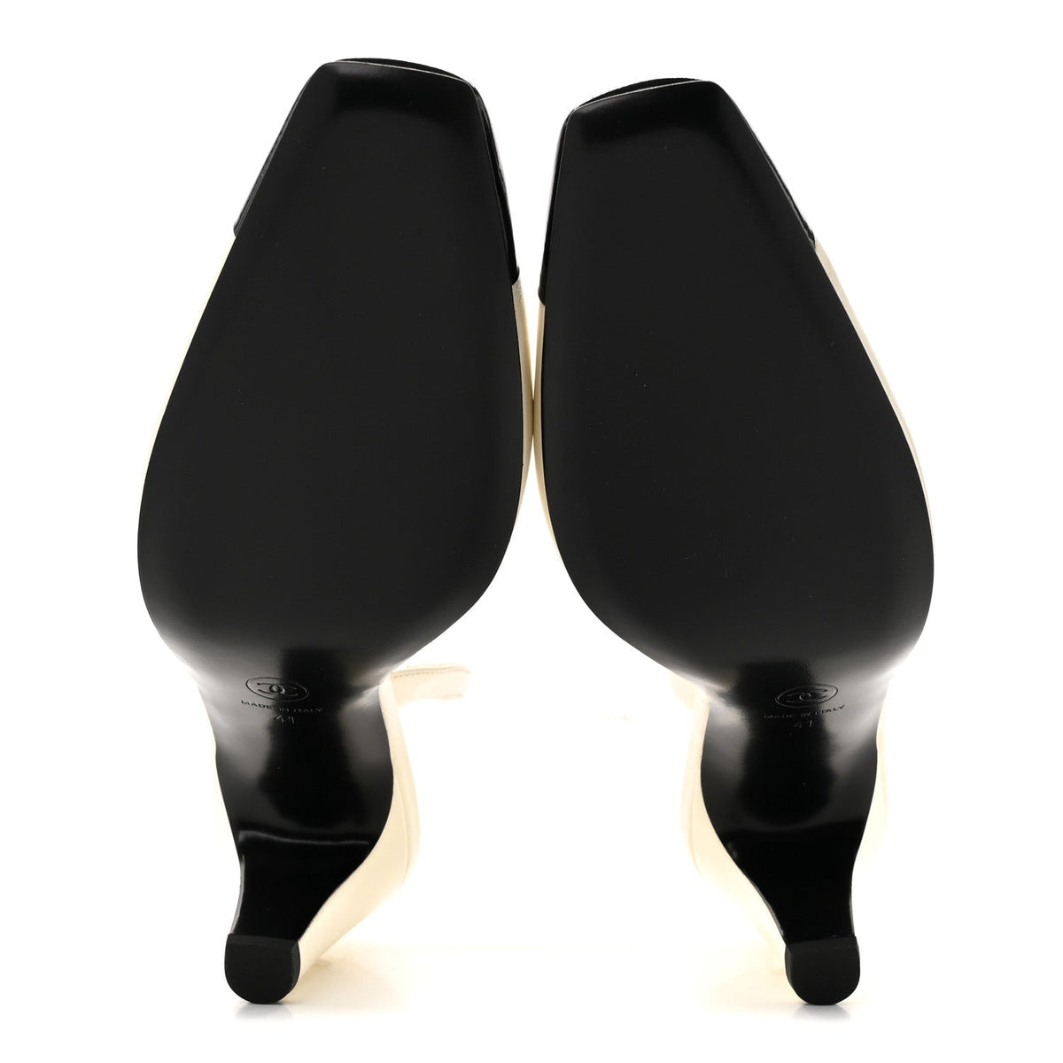 Lambskin Patent Calfskin Cap Toe CC Slingback Pumps 41 Ivory Black