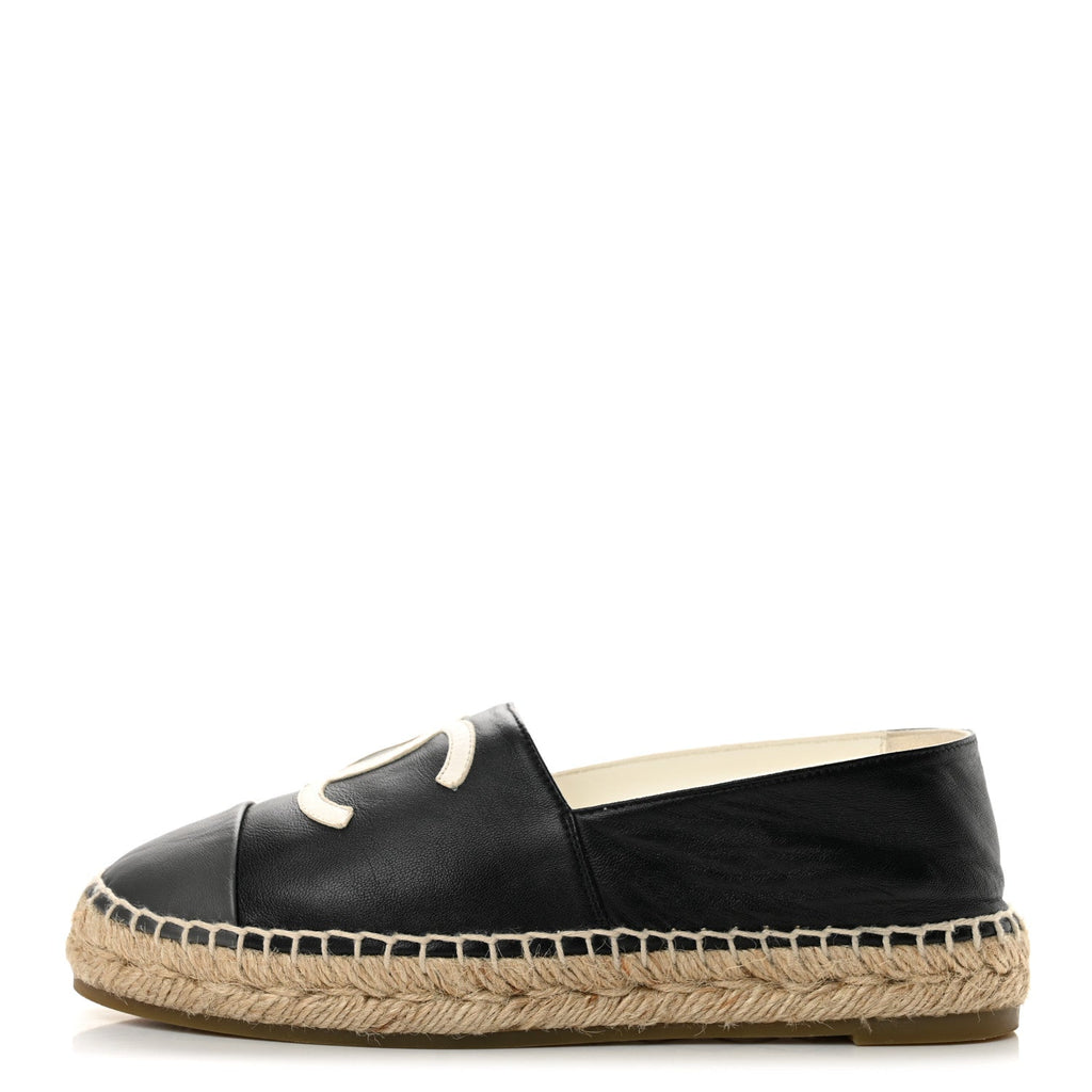 Lambskin CC Espadrilles 37 Black White Dark Grey