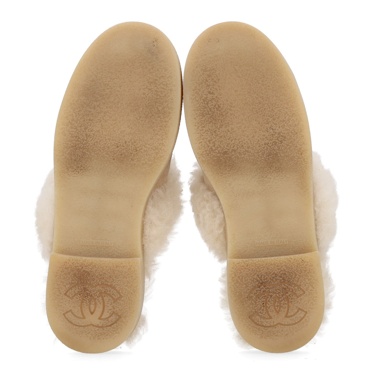 Suede Shearling CC Cap Toe Mules 37 Beige Black