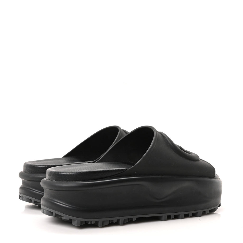 Soft Rubber Womens Interlocking G Platform 42mm Slide Sandals 38 Black
