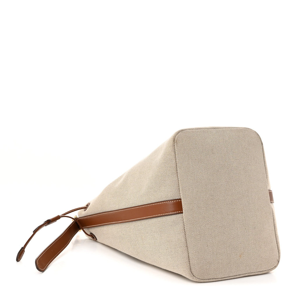 Canvas Calfskin Bucket Bag Natural Brandy