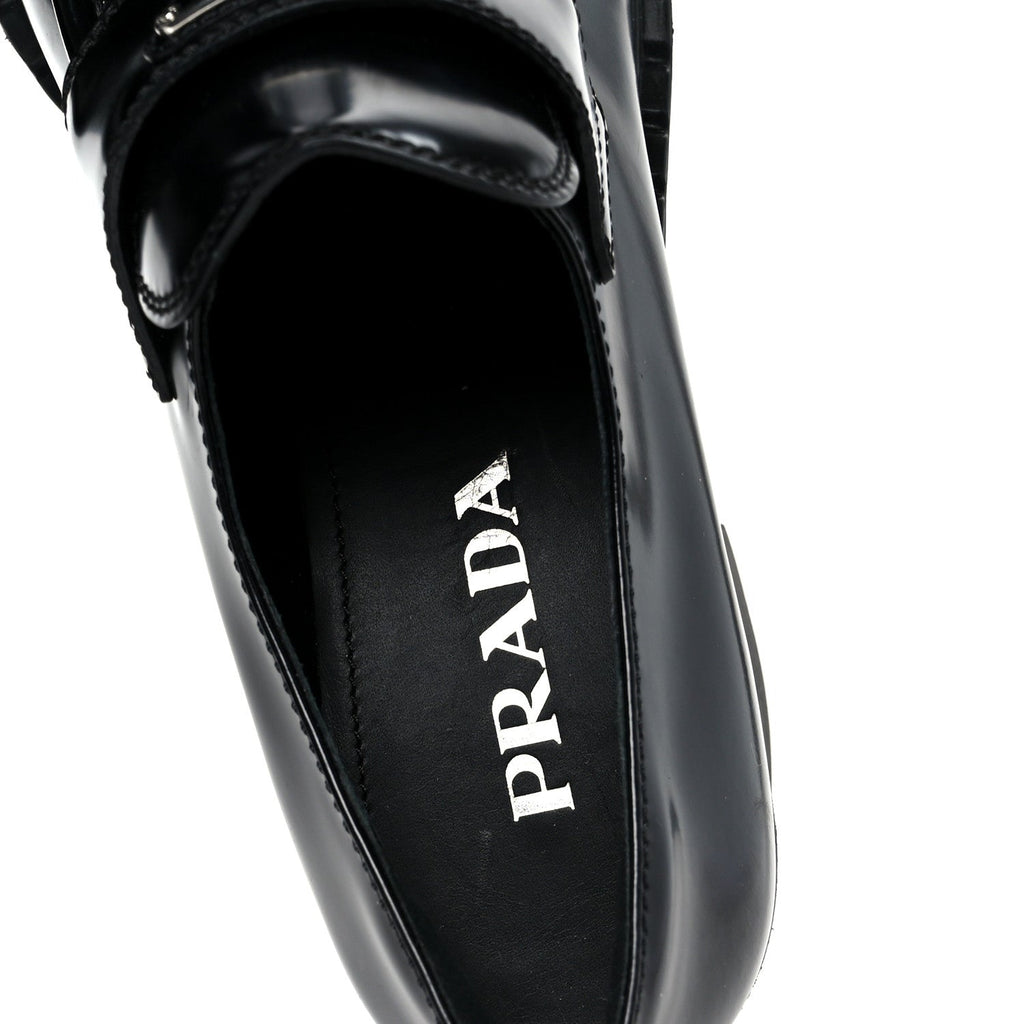 Spazzolato Metal Triangle Logo 85mm Loafers 40 Black