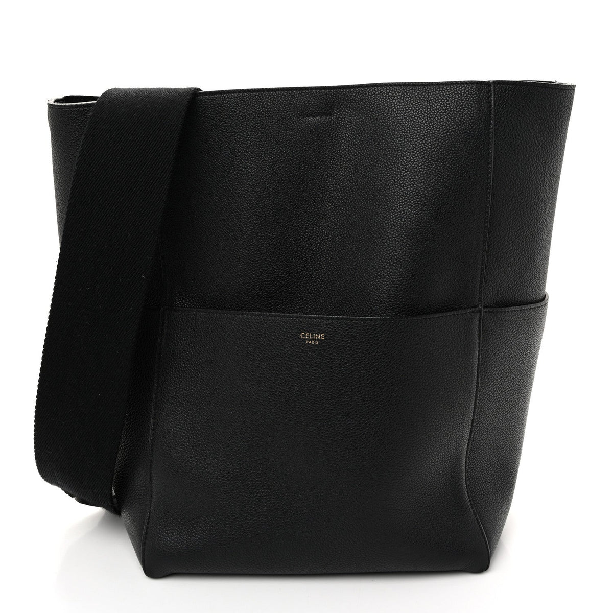 Soft Grained Calfskin Sangle Bucket Bag Black