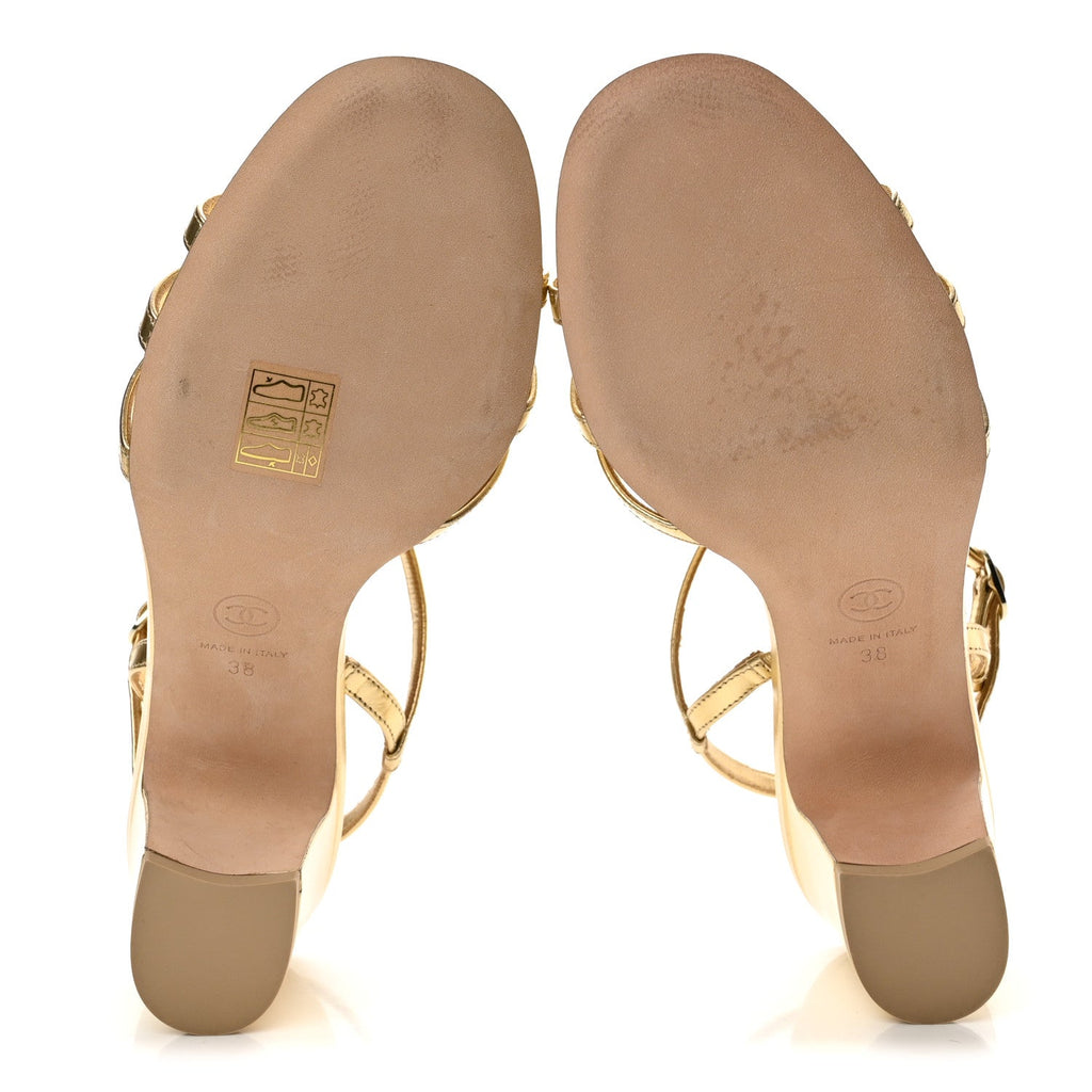 Metallic Lambskin CC Strappy Sandals 38 Gold