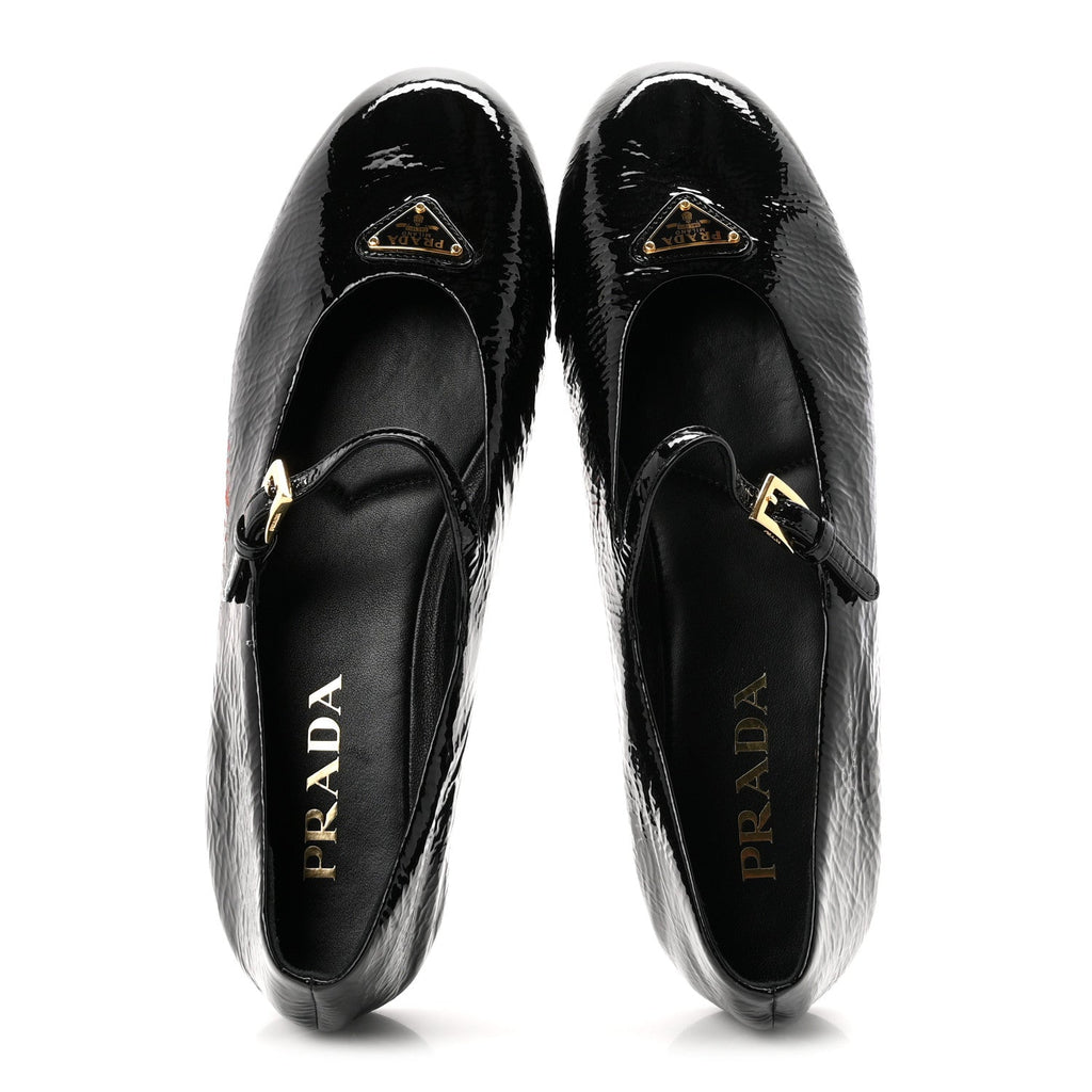 Patent Calfskin Triangle Ballerina Flats 38 Black