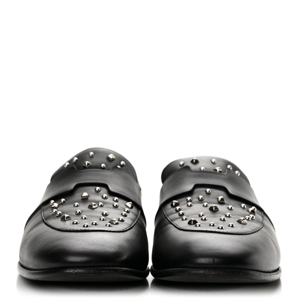 Calfskin Studded Womens Ancora Moccasin Loafers 38.5 Black
