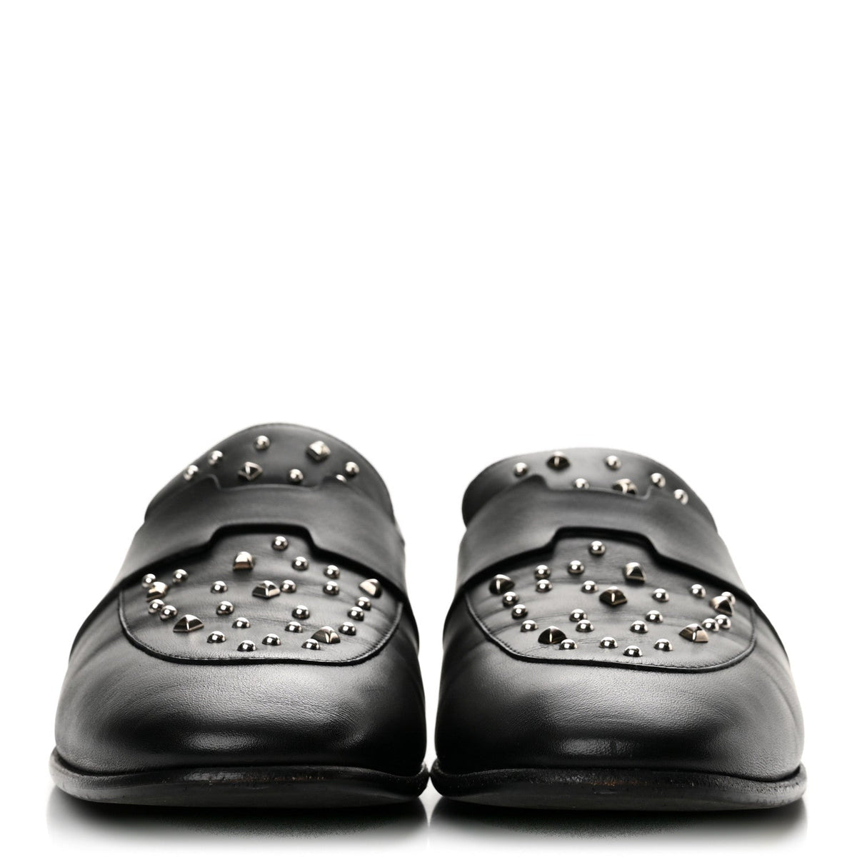 Calfskin Studded Womens Ancora Moccasin Loafers 38.5 Black