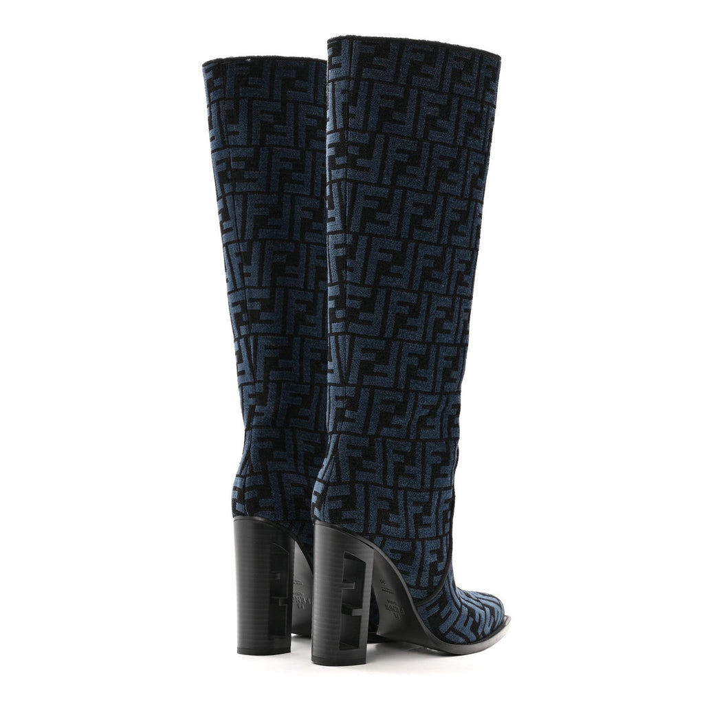 Chenille Jacquard FF 110mm Knee Boots 39 Black Blue