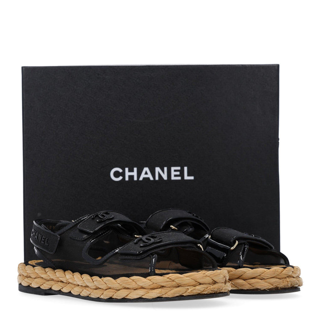 Mesh Patent Calfskin Velcro Dad Sandals 40.5 Black