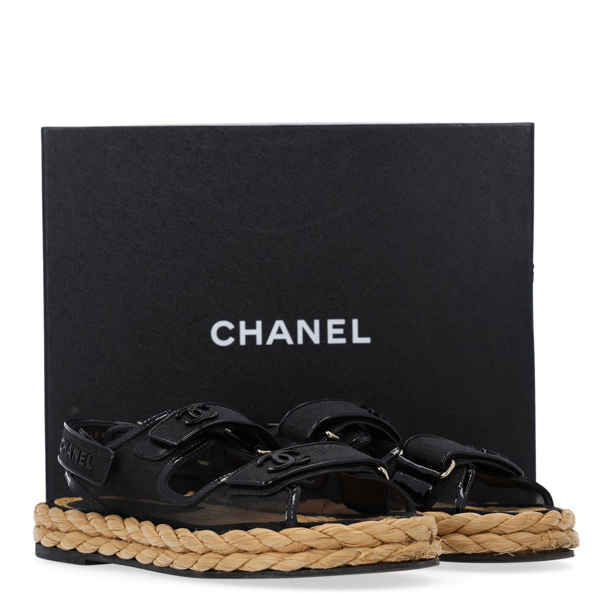 Mesh Patent Calfskin Velcro Dad Sandals 40.5 Black