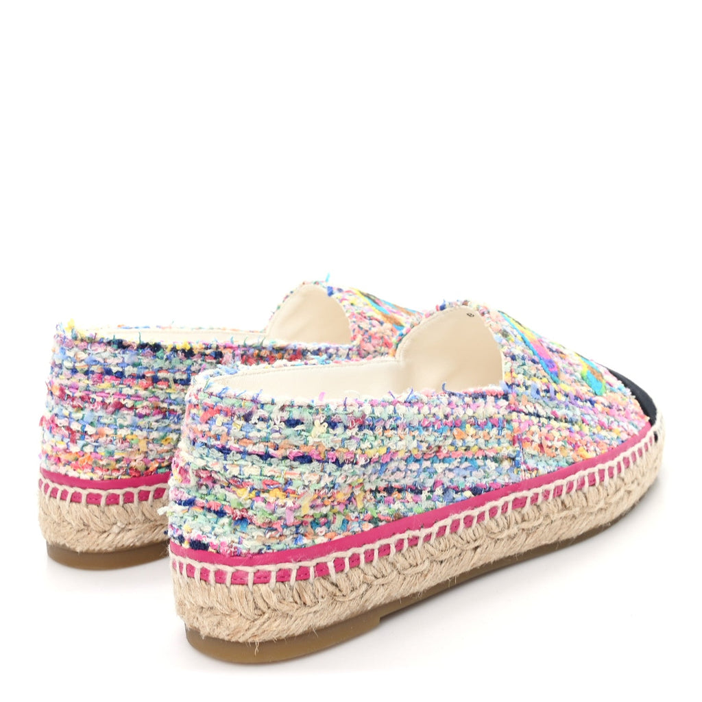 Cotton Tweed Grosgrain CC Espadrilles 41 Multicolor Black