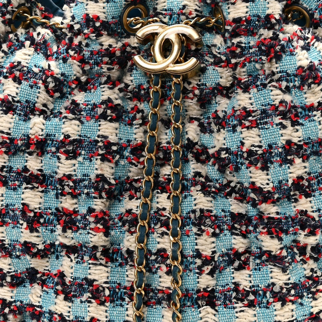 Tweed Paris Cuba Chesterfield Bucket Bag  Blue Multicolor