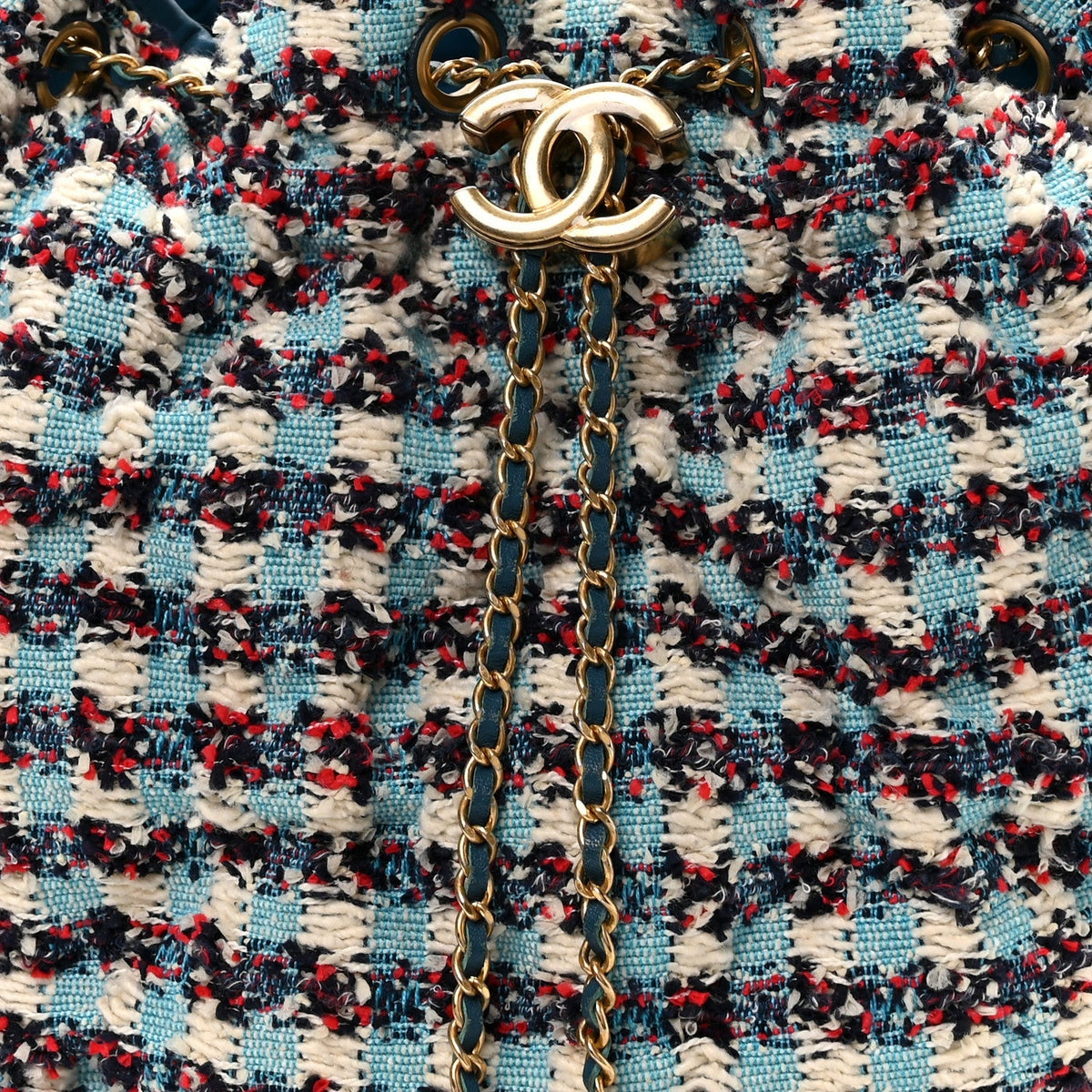 Tweed Paris Cuba Chesterfield Bucket Bag  Blue Multicolor