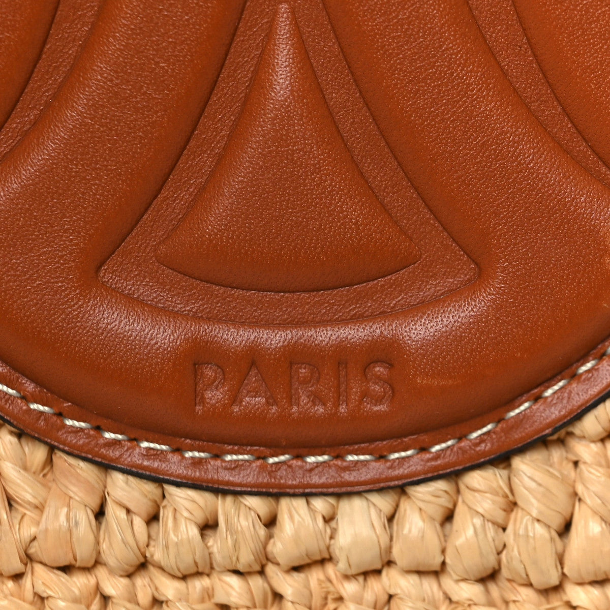 Raffia Calfskin Triomphe Drawstring Bucket Natural Tan
