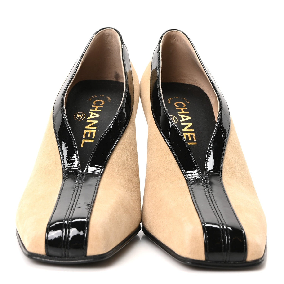 Suede Patent Calfskin Pumps 36.5 Beige Black