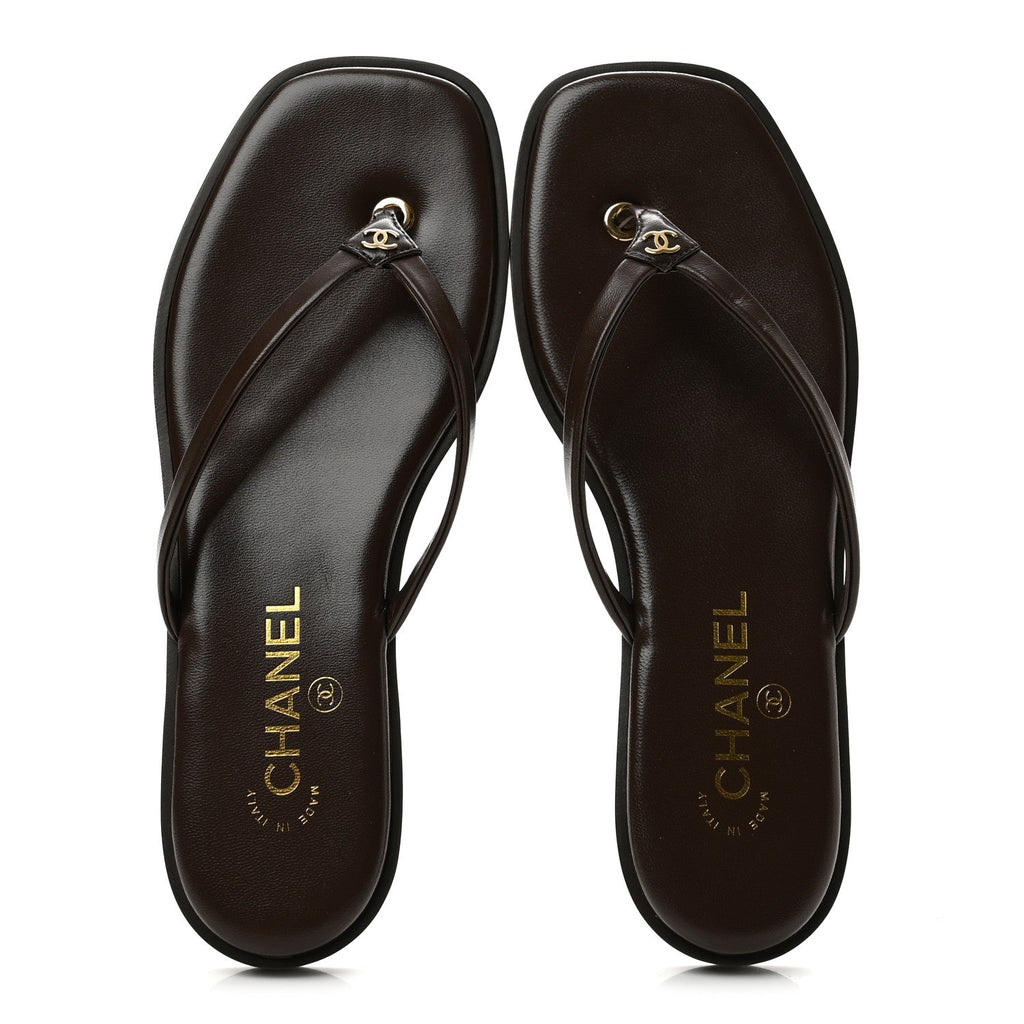 Goatskin CC Times Square Thong Sandals 38.5 Brown