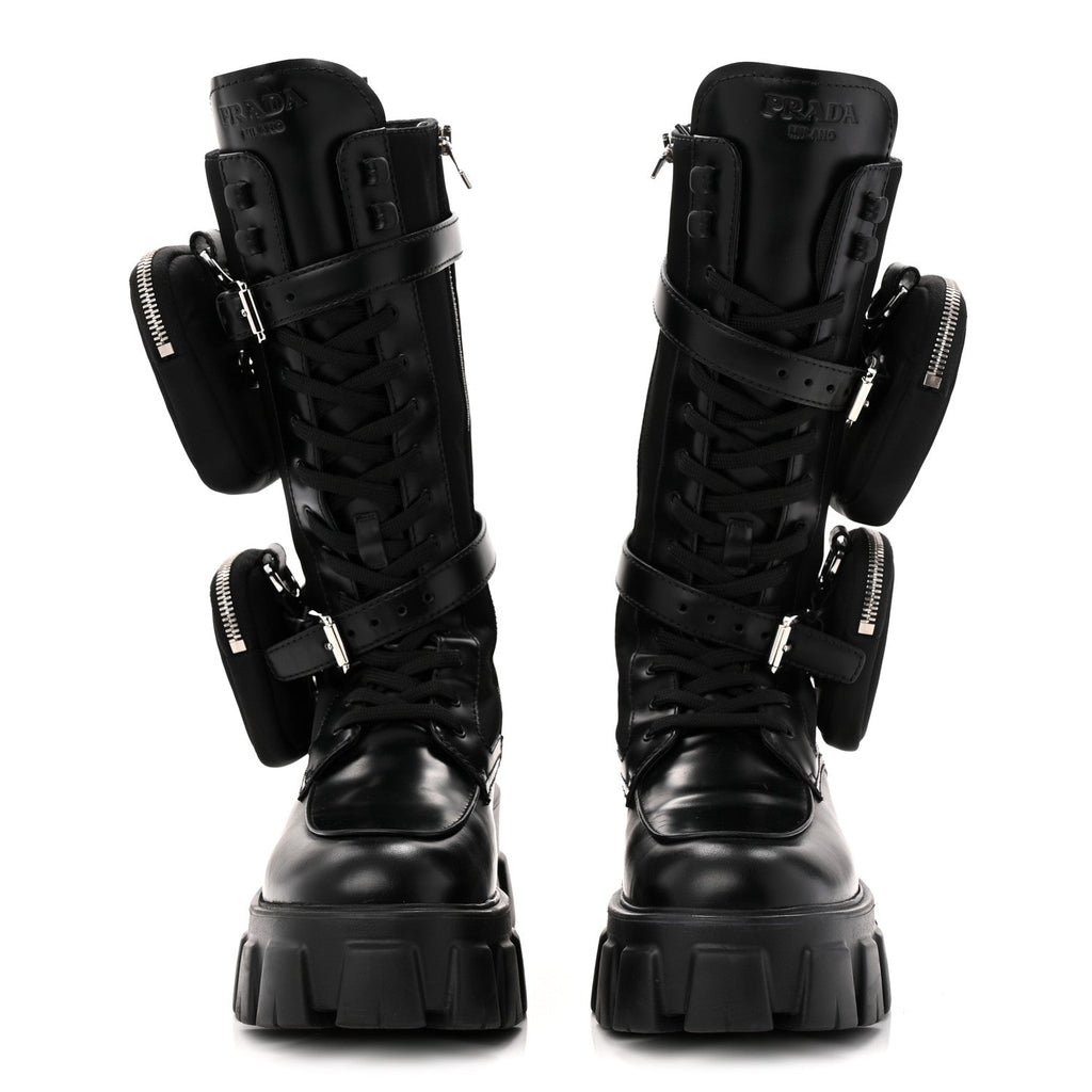 Spazzolato Rois Re-Nylon Metal Triangle Logo Monolith Pouch Pocket 55mm Tall Combat Boots 39 Black