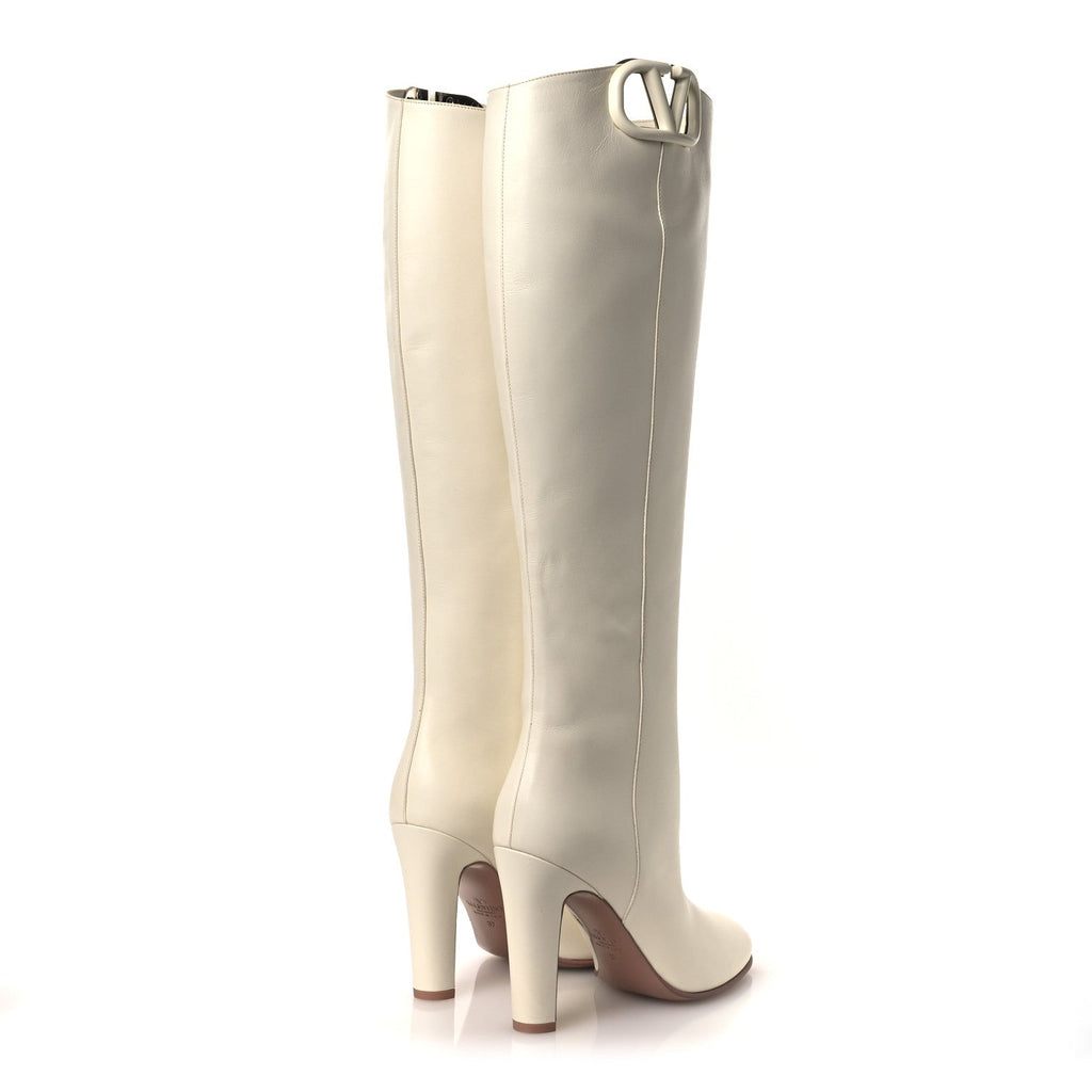 Calfskin Vlogo Knee High 105mm Boots 37 Ivory