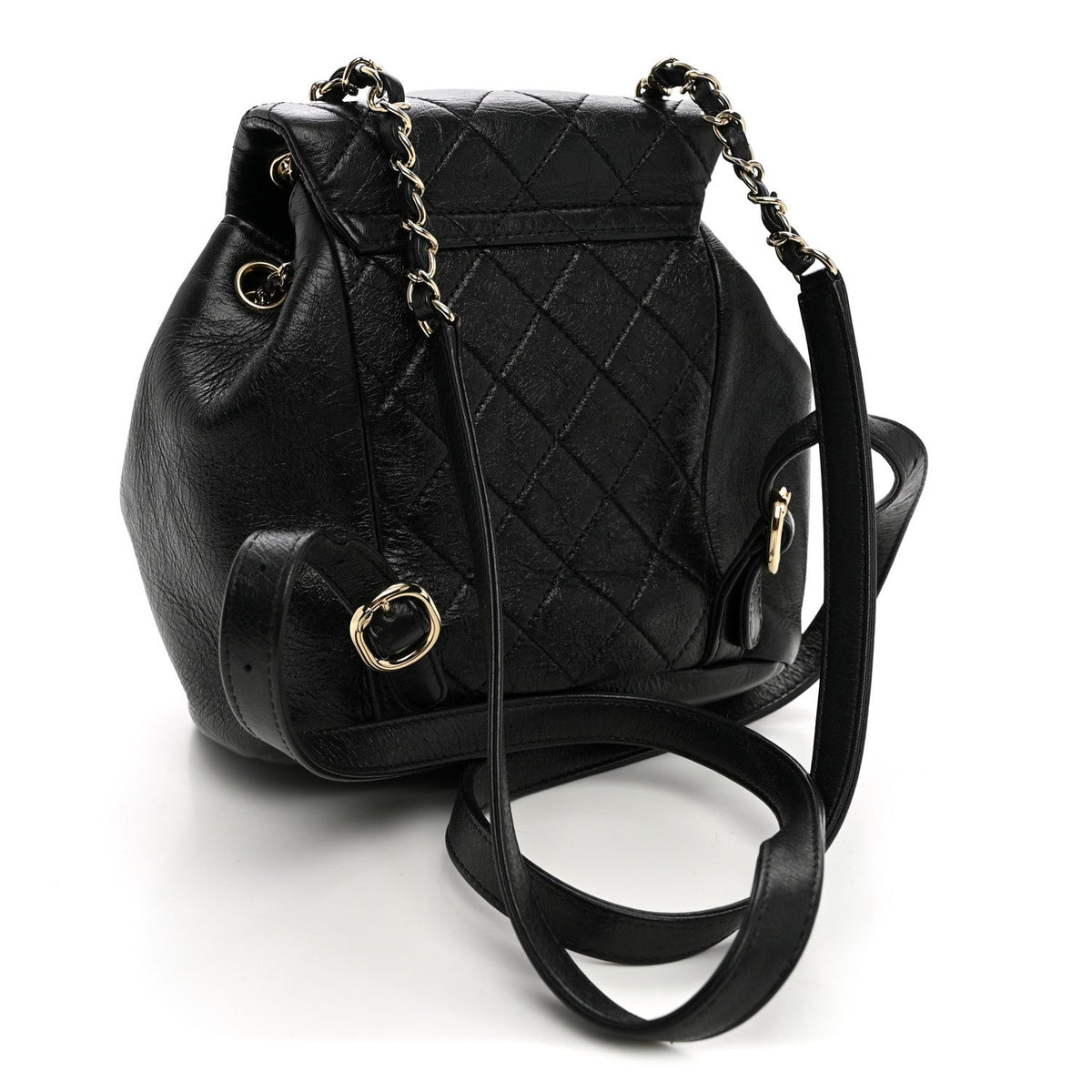 Glazed Aged Calfskin Quilted Small Duma Drawstring Backpack Black