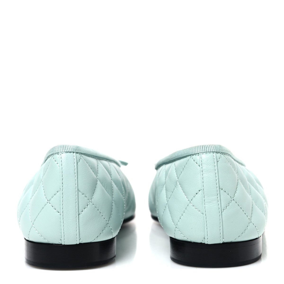 Lambskin Quilted CC Cap Toe Ballerina Flats 38 Light Blue Black