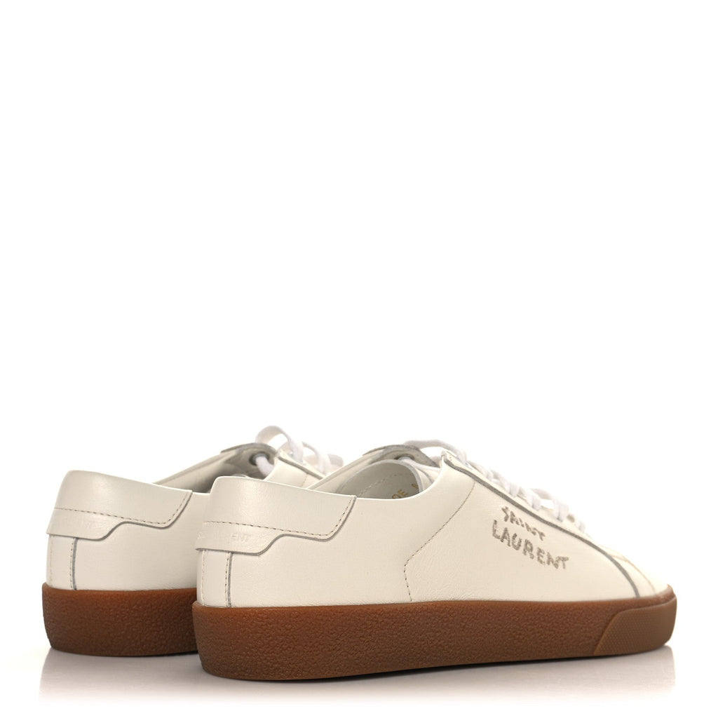 Calfskin Embroidered Court Classic Sneakers 39 White