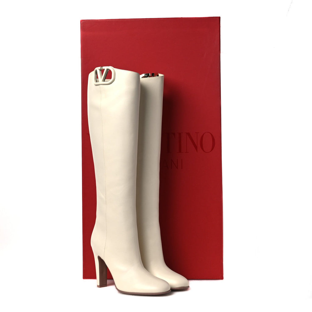 Calfskin Vlogo Knee High 105mm Boots 37 Ivory