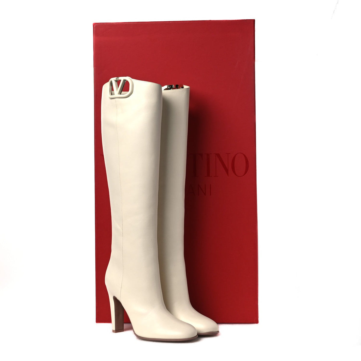 Calfskin Vlogo Knee High 105mm Boots 37 Ivory