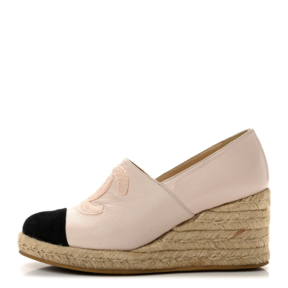 Lambskin Suede CC Espadrille Wedges 38 Beige Black