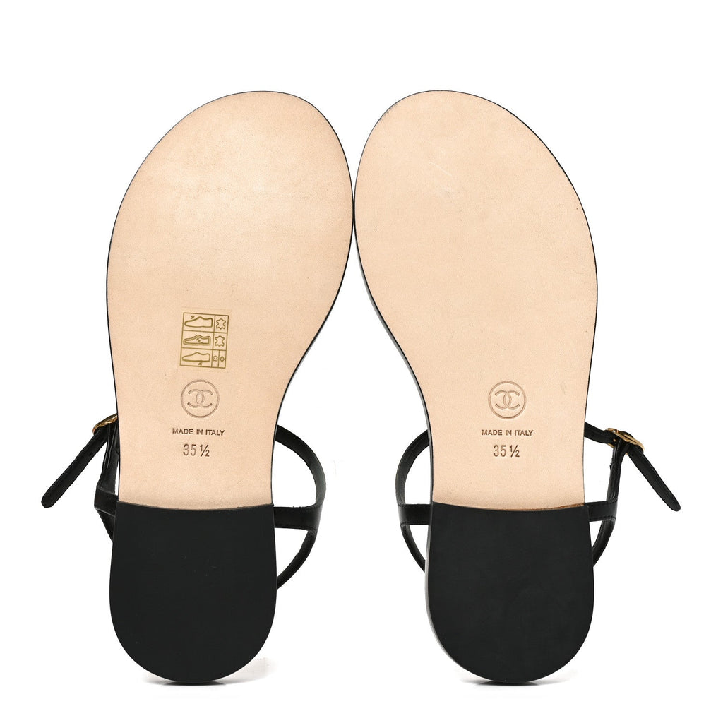 Lambskin CC Thong Sandals 35.5 Black Gold