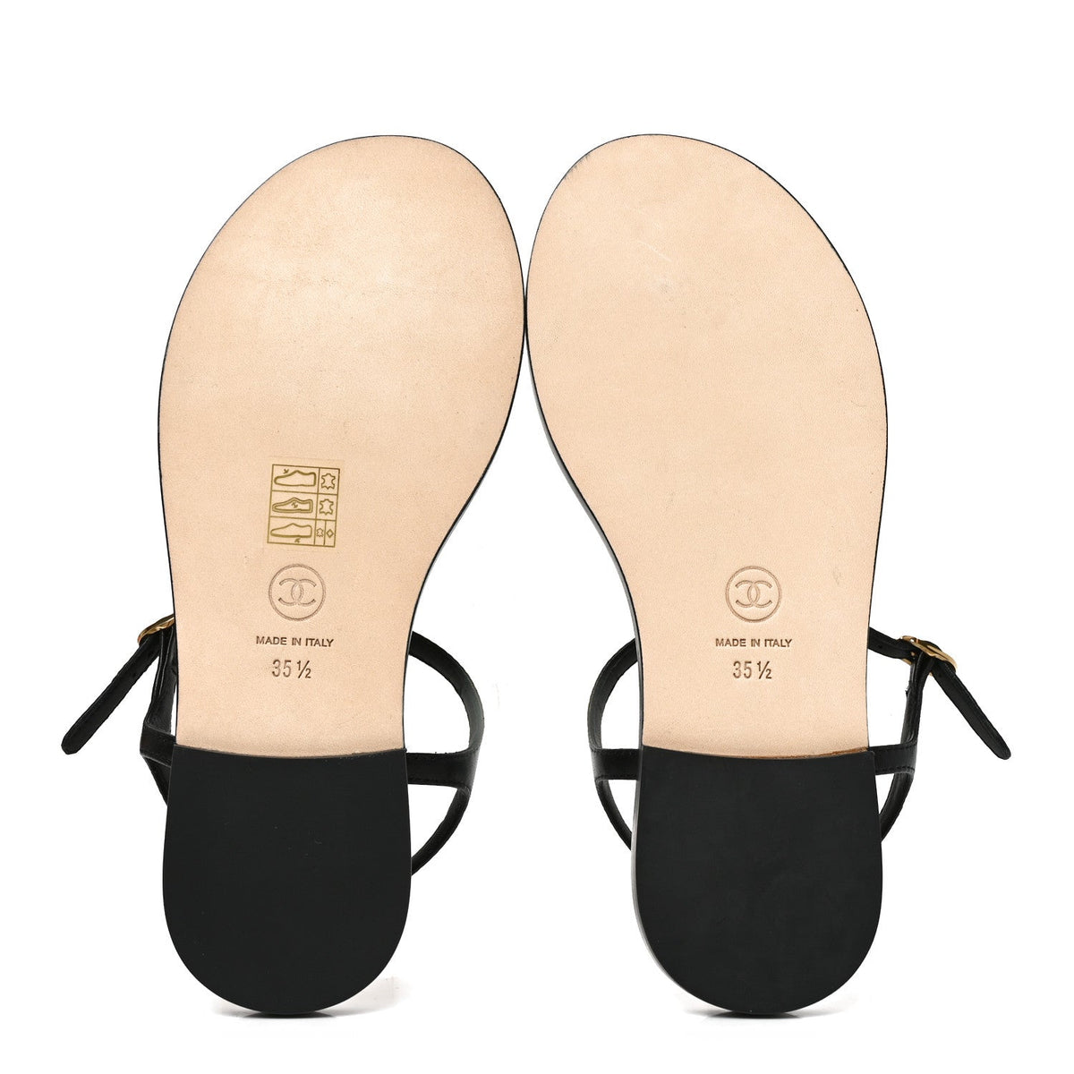 Lambskin CC Thong Sandals 35.5 Black Gold