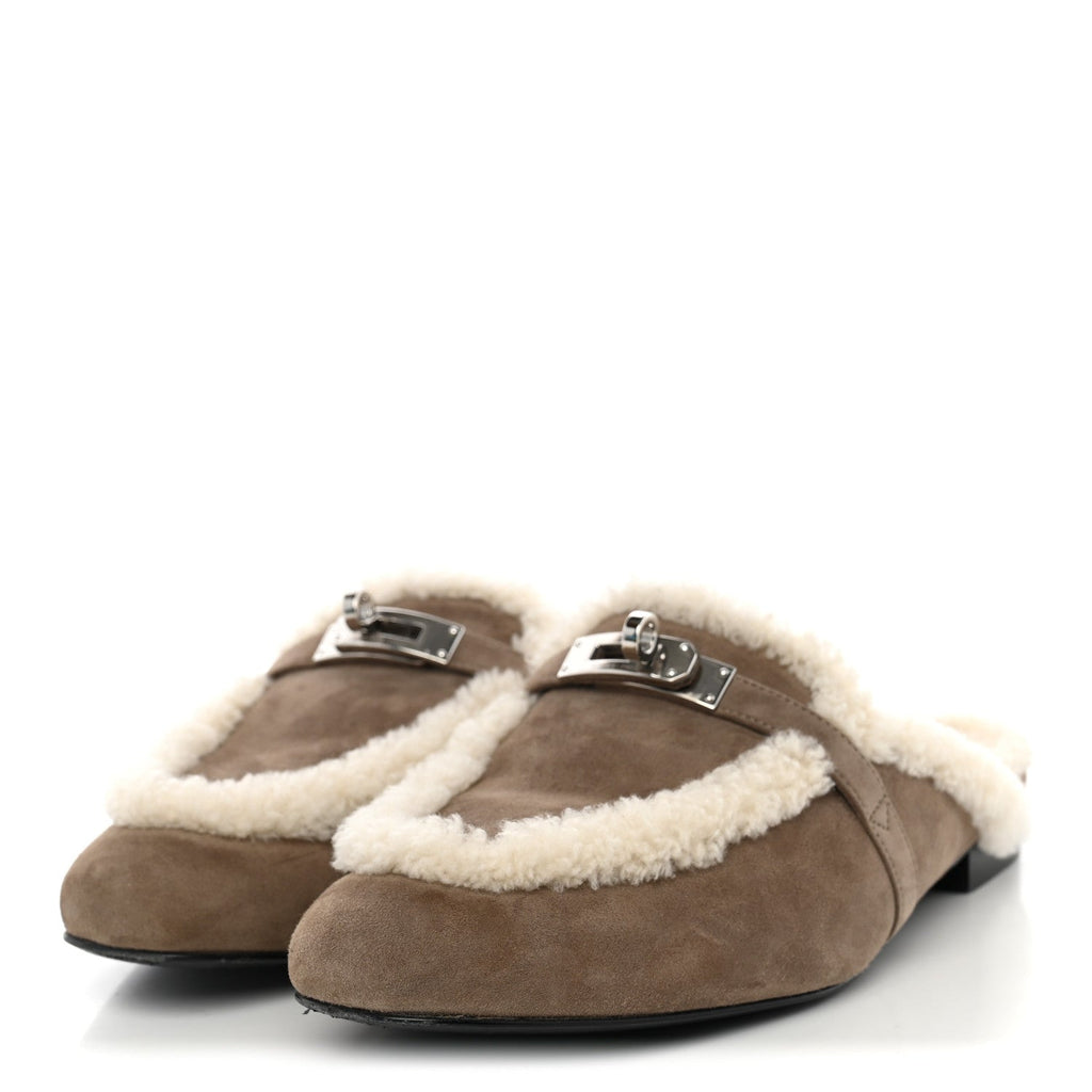 Suede Goatskin Shearling Womens Oz Mules 39 Etoupe Ecru