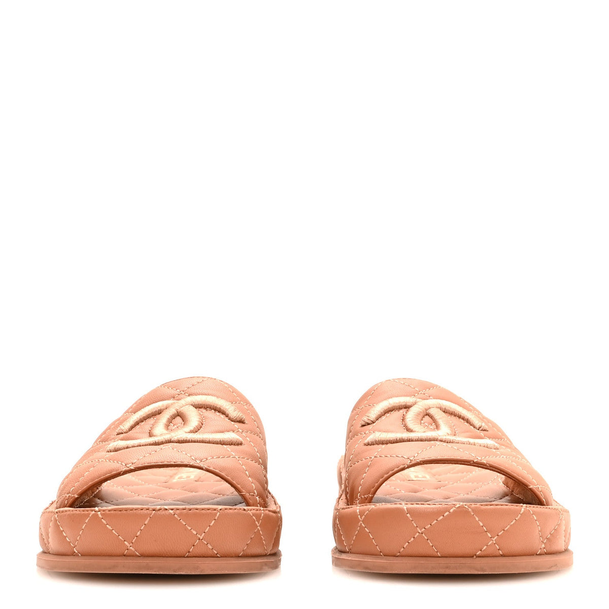 Lambskin Quilted CC Mules Sandals 37 Brown