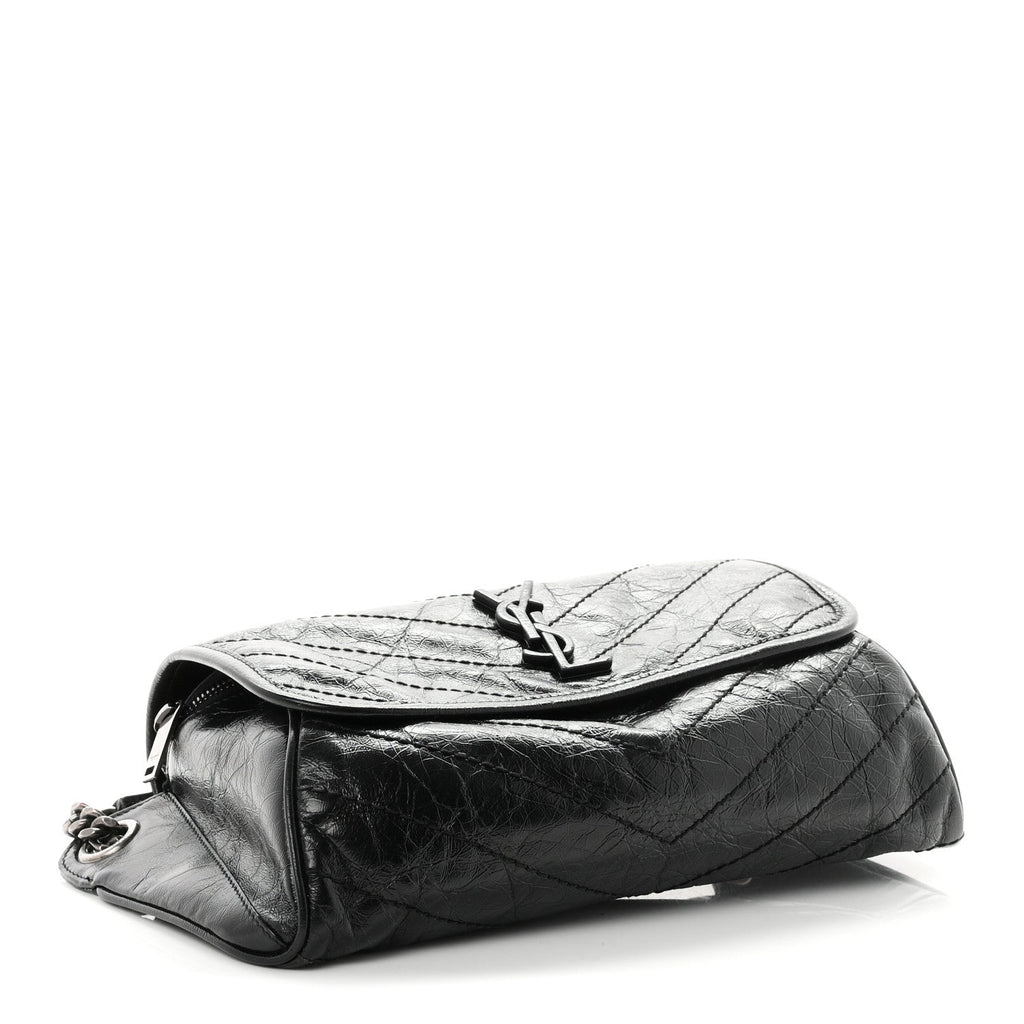 Crinkled Calfskin Matelasse Monogram Niki Body Bag Black