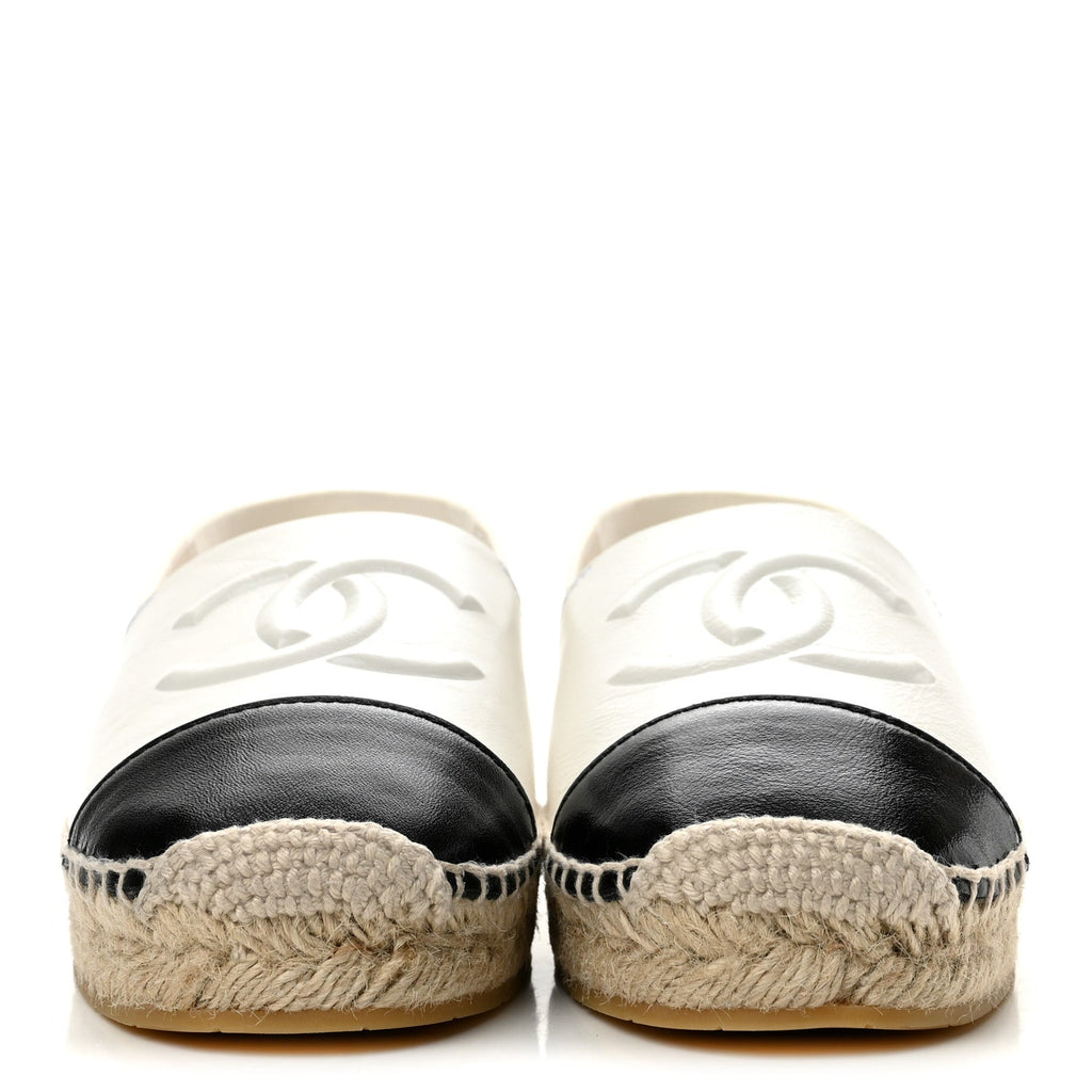 Shiny Calfskin CC Espadrilles 41 White Black