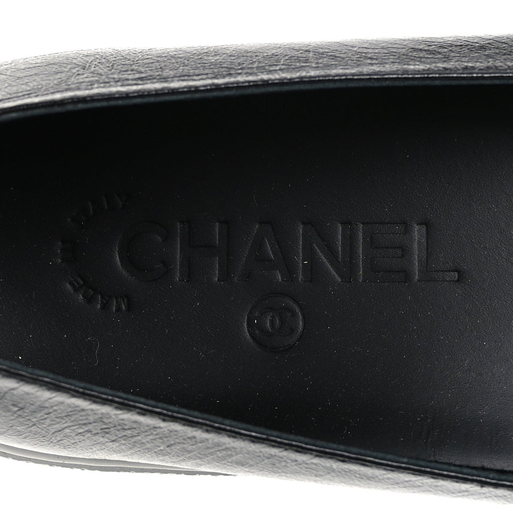 Crumpled Shiny Lambskin Patent Calfskin CC Ballet Flats 37.5 Black