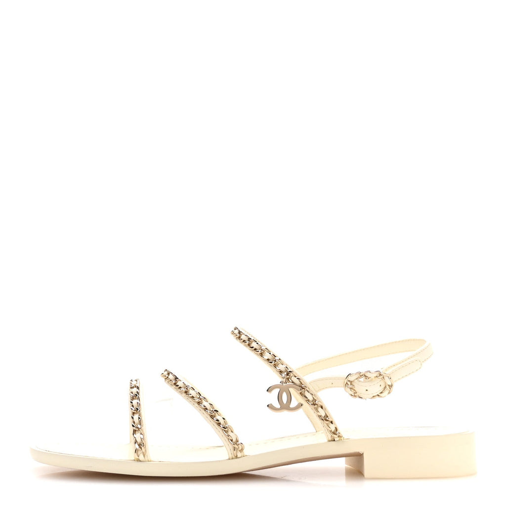 Lambskin CC Chain Flat Sandals 40 Ivory