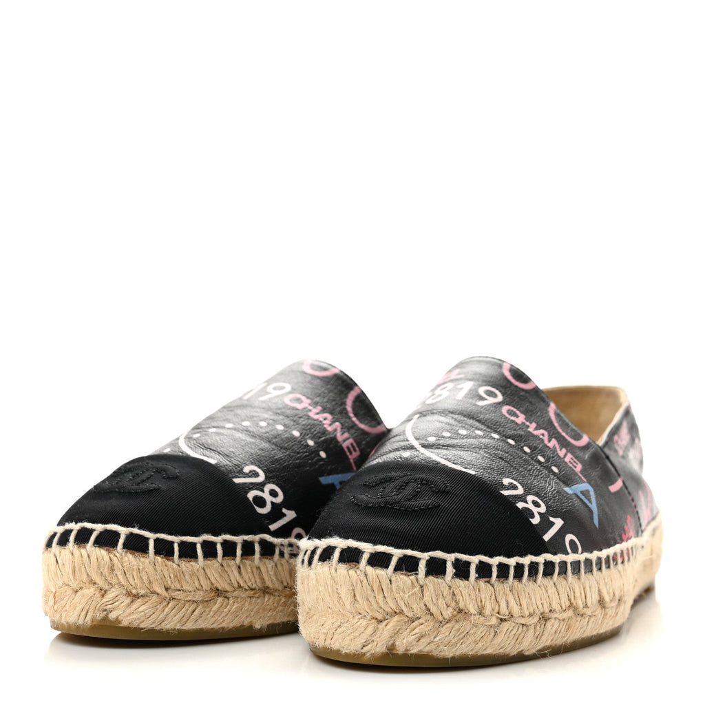 Lambskin Grosgrain Printed Espadrilles 36 Multicolor Black