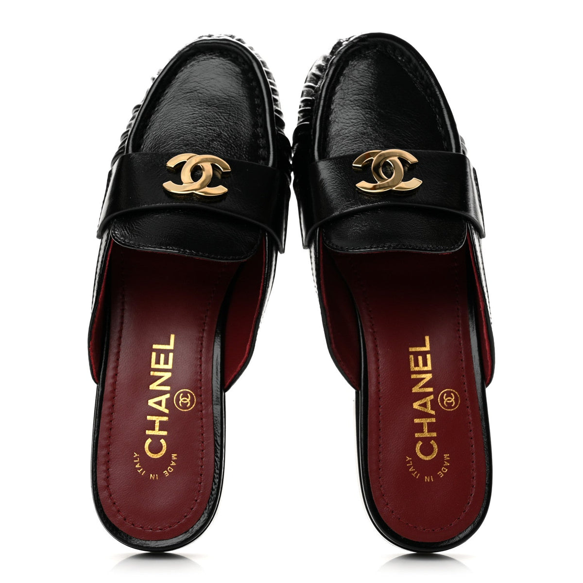 Shiny Crumpled Lambskin CC Mules 36 Black