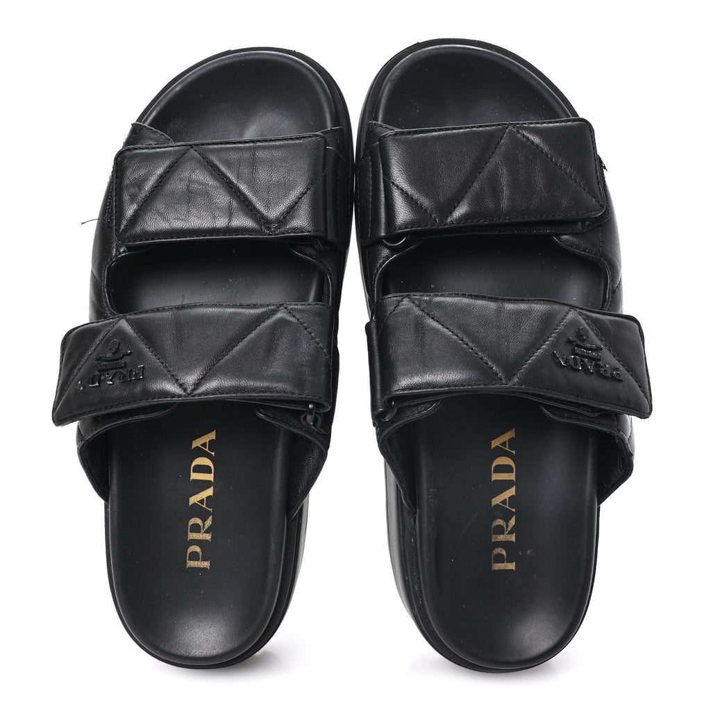 Nappa Quilted Padded Logo Platform Slide Sandals 36.5 Black