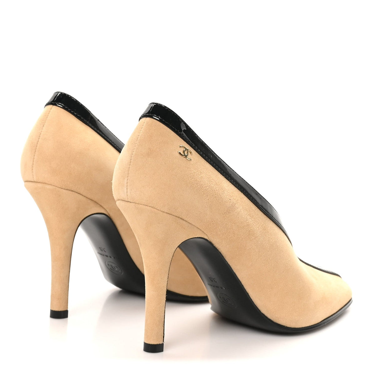 Suede Patent Calfskin Pumps 38 Beige Black