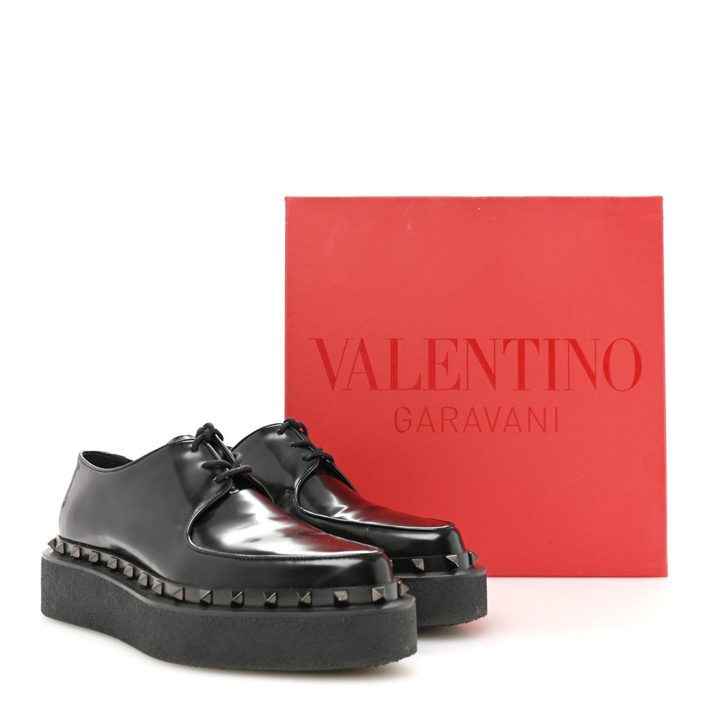 Calfskin Rockstud Womens M-Way Derby Loafers 39.5 Black
