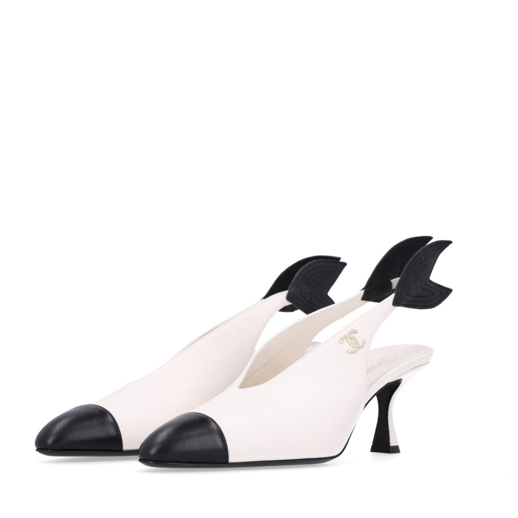 Lambskin Slingback Pumps 37.5 White Black