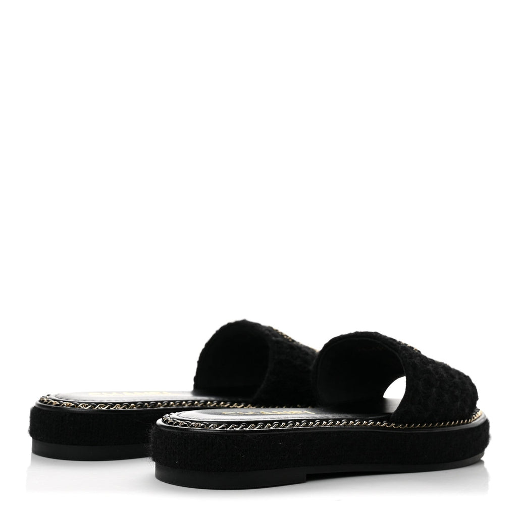 Wool Alpaca Chain CC Slide Sandals 36 Black