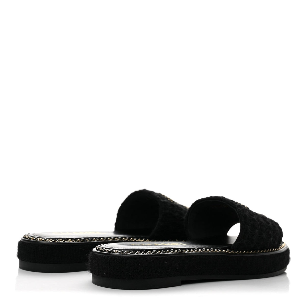 Wool Alpaca Chain CC Slide Sandals 36 Black