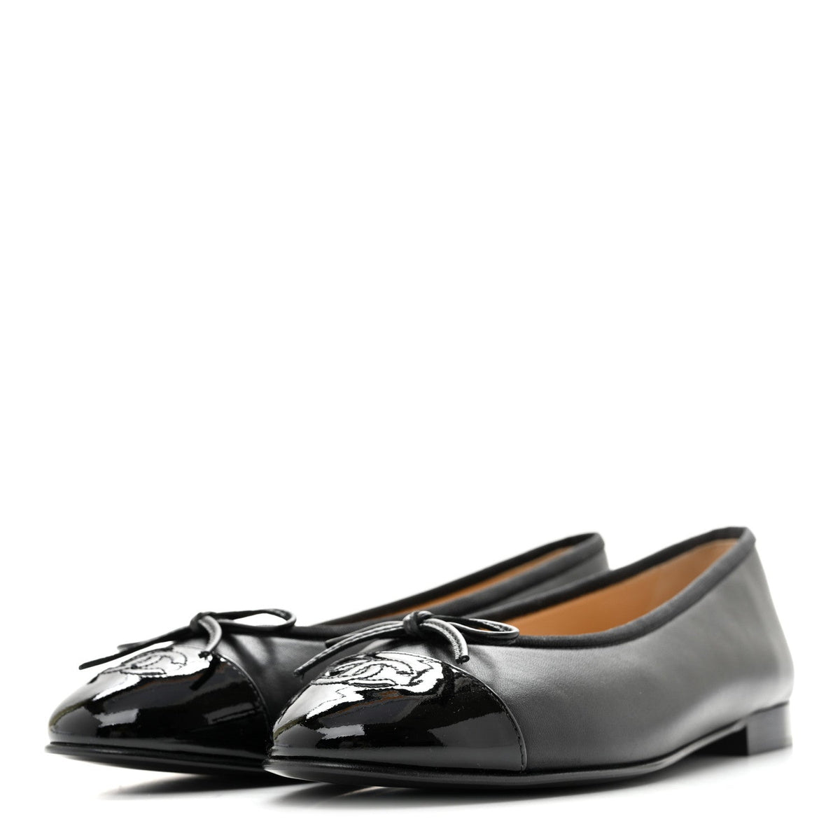 Lambskin Patent Cap Toe Ballerina Flats 39.5 Black