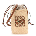 Calfskin Raffia Paulas Ibiza Square Bucket Bag Natural Tan