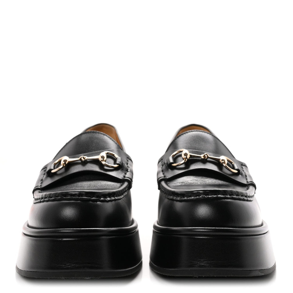 Kama Calfskin Horsebit Womens Wedge Platform Loafers 38.5 Black