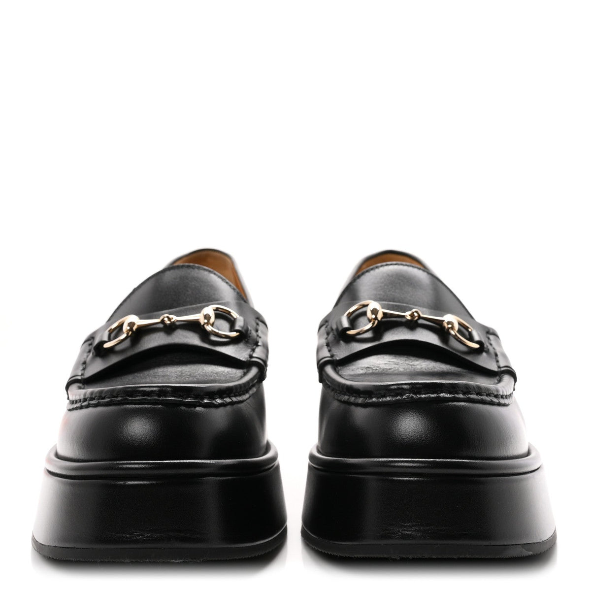 Kama Calfskin Horsebit Womens Wedge Platform Loafers 38.5 Black